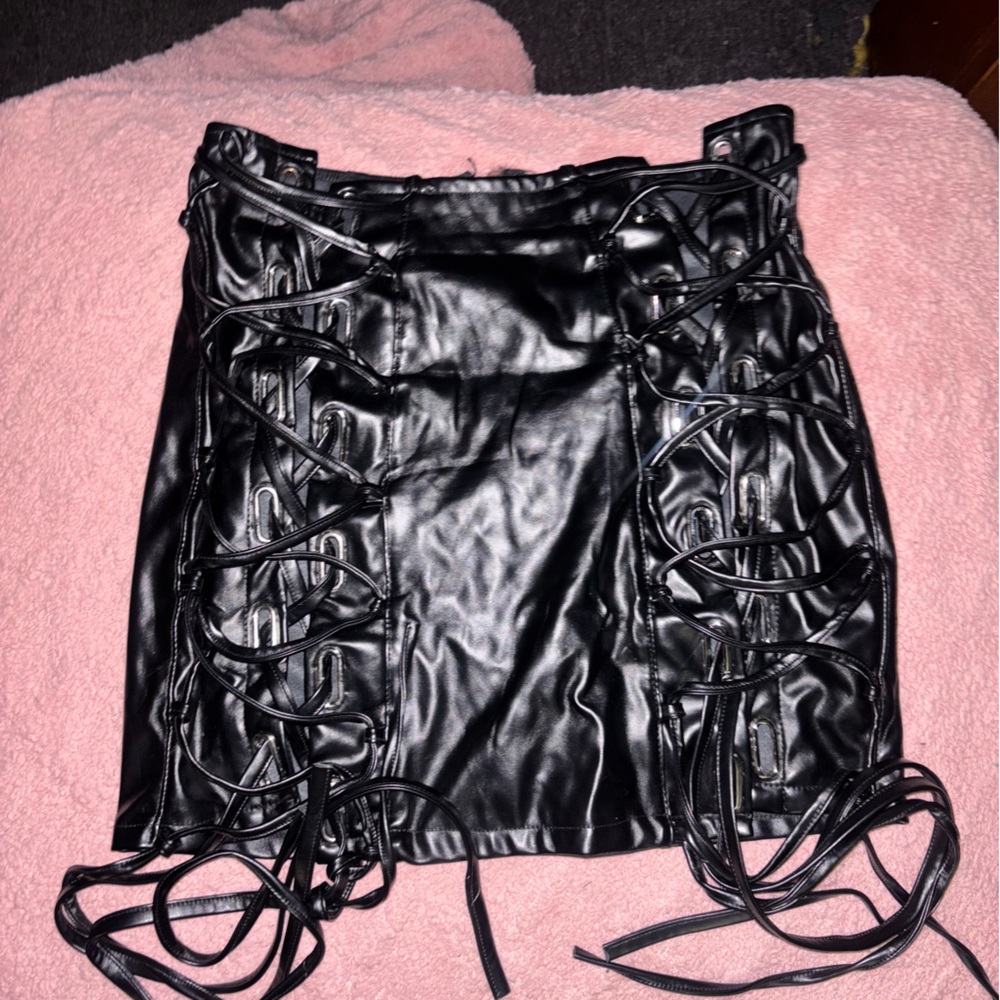 Fashion Nova Black Lace-Up Mini Skirt